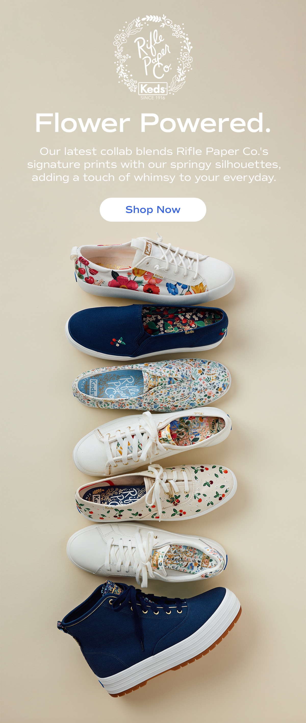 Rifle Paper Co. | Keds SINCE 1916 | Flower Powered. Our latest collab blends Rifle Paper Co.'s signature prints with our springy silhouettes, adding a touch of whimsy to your everyday. | Shop Now